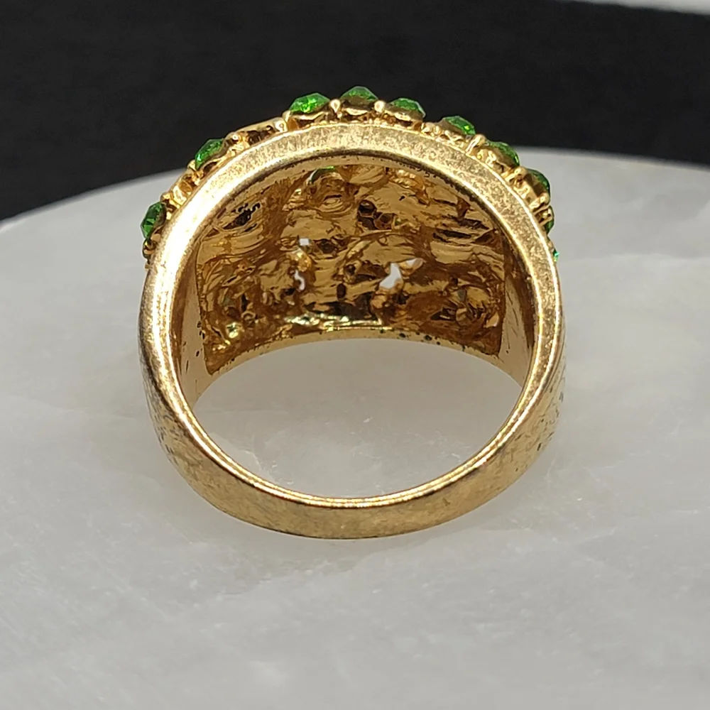 Vintage Wide Band Floral Rhinestone Ring Size 12 ½